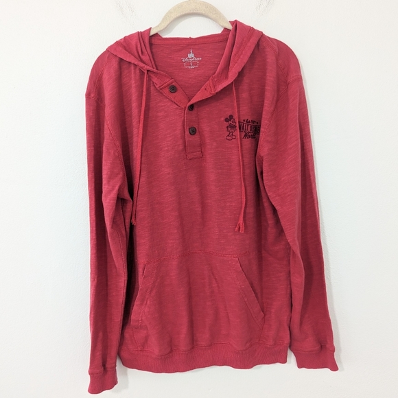 Disney Parks Walt Disney World Embroidered Henley Hoodie Mickey Red Medium M - Picture 2 of 8